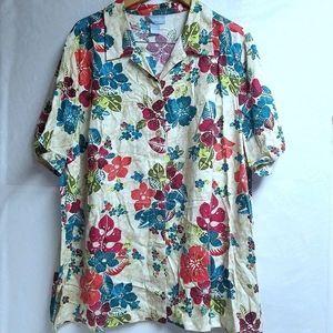 Liz&Me Hawaiian Print Short Sleeve Buttons Down XL